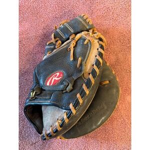 Rawlings Catchers Mitt Black Leather Baseball Glove Right Hand Throw R Logo